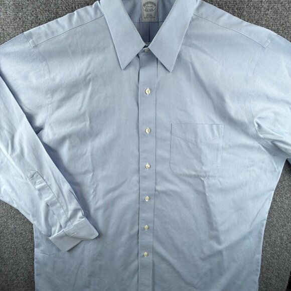 Brooks Brothers Slim Blue Non-Iron Cotton 17.5 34 Button Up Shirt Men Adult - Picture 2 of 16
